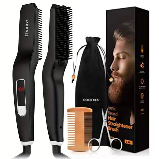 Ionic Hair Beard Straightener Comb Anti-Scald Ceramic Heated Beard Brush Portable Beard Straightening Comb 6 Adjustable Temp